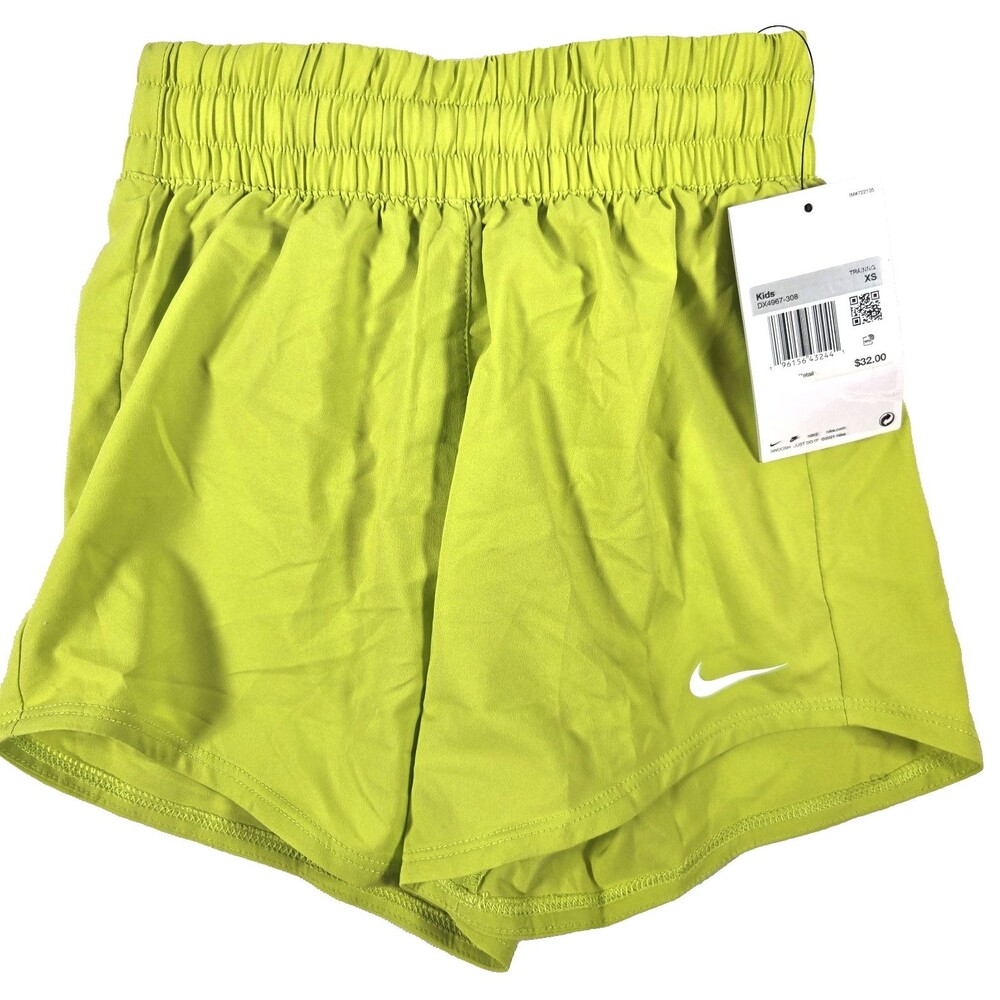 Nike One Big Kids Girls XS High-Waisted Woven Running Shorts in Lime Green New